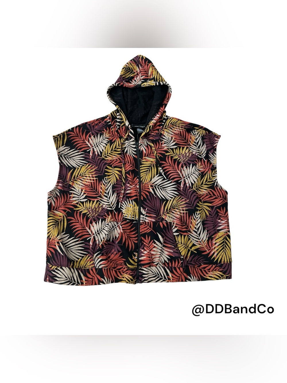 Ashley Stewart Sleeveless Zip Hoodie with Tropical Leaf Print 22/24